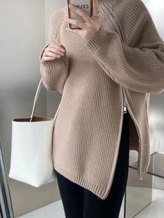 41902921089229|41902921285837|41902921482445 Long Sweater Coat, Retro Sweater, Women Sweaters Winter, Oversized Turtleneck, Grey Turtleneck, Clothing Catalog, Zippered Sweater, High Neck Sweater, Estilo Chic