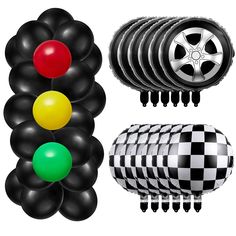 PRICES MAY VARY. What You Will Get: you will receive many car birthday party decorations, including approx. 12 inches latex balloons in 4 colors, respectively are black (40 pieces), red (4 pieces), yellow (4 pieces), and green (4 pieces), 2 kinds of approx. 18 inches foil balloons, respectively are black and white checkerboard balloons (6 pieces), tire balloons (6 pieces), 1 pieces of approx. 16.4 ft balloon chain and 1 roll of glue, sufficient for your party needs Race Car Theme Design: the rac Car Party Decorations, Light Balloons, Hotwheels Birthday Party, Cars Birthday Party Decorations, Hot Wheels Birthday, Car Themed Parties, Car Birthday Theme, Cars Theme Birthday Party, Car Party