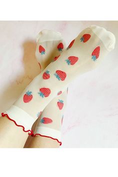 Sink your feet into these playful Dots and Strawberries Sheer Socks Set of 2 Pairs, made with soft and stretchy fabric. With a half-sheer design and versatile sizing, these socks are a fun and cozy addition to any stylish outfit. One size, fits US shoe size 5-9.5 Fabric Contents: 80% Cotton, 12.4% Polyester, 5% Nylon, 2.6% Spandex White Strawberries, White Strawberry, Sheer Socks, Stylish Outfit, Stretchy Fabric, Stretchy Material, Strawberries, Stylish Outfits, Comfort Fit