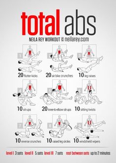 the total abs workout is shown in red and black, with instructions to do it