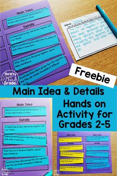 the main idea and details hands on activity for grade 2 - 5 students to practice their writing skills