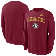 Proudly show off your die-hard loyalty to the Florida State Seminoles by wearing this Legacy Classic Arch Over Logo sweatshirt. Constructed by Nike, this pullover features stunning Florida State Seminoles graphics across the chest. The soft fabric and classic construction will ensure you stay comfortable all day long. Fall Fan Gear Long Sleeve Sweatshirt, Nike Long Sleeve Fan Gear Top, Nike Cotton Sweatshirt For Fans, Nike Cotton Long Sleeve Sweatshirt, Nike Collegiate Long Sleeve Sweatshirt, Nike Collegiate Sweatshirt For Fan Gear, Nike Collegiate Tops For Fall, Nike Crew Neck T-shirt For Fall, Nike Collegiate Sweatshirt