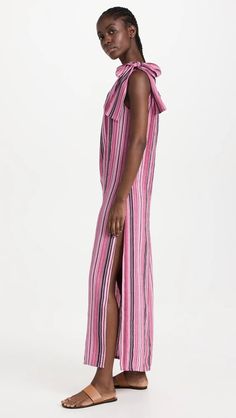 Lisa Marie Fernandez Sarong Dress | Shopbop Fitted Sundress With Side Slits, Pink Dressy Maxi Dress For Summer, Pink V-neck Dress With Side Slits, Chic Maxi Sundress For Daytime, Chic Maxi Sundress For Daywear, Chic Maxi Sundress For Casual Wear, Chic Pink Maxi Dress With Side Slits, Linen Maxi Dress For Daywear, Elegant Maxi Sundress For Daywear