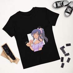 Dress your Aphmau fan in a t-shirt that's cute, super comfortable, and made of natural fabrics! This 100% organic cotton tee is sure to become their favourite Aphmau Merch. 100% Organic Cotton. Cute Custom Print T-shirt For Streetwear, Cartoon Print Short Sleeve Top For Gift, Short Sleeve Cartoon Print Top As Gift, Short Sleeve Tops With Cartoon Print For Gift, Cute T-shirt With Custom Print As Gift, Cute Custom Print T-shirt For Gift, Character Print Crew Neck Top As Gift, Crew Neck Top With Character Print As Gift, Trendy Black T-shirt For Gift