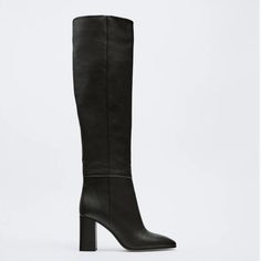 New With Tag Blogger’s Favorite Zara Best Sellers Zara New Collection Zara 2022 Faux Leather Heeled Boots With Sculpted Heel For Work, Chic Knee-high Square Toe Boots With Leather Lining, Chic Boots With Padded Heel In Faux Leather, Chic Faux Leather Heeled Boots With Reinforced Heel, Chic Faux Leather Boots With Padded Heel, Chic Winter Boots With Leather Lining, Textured Leather Boots For Work, Classic Faux Leather Heeled Boots For Work, Textured Leather Workwear Boots