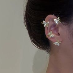 Kpop Shiny Zircon Butterfly Earcuff For Women Without Piercing Earrings 2023 Fashion Ear Clip Earrings Bride Wedding Jewelry - Charlie Dolly Rhinestone Ear Cuff, Butterfly Cuff, Tassel Earing, Wedding Bride Jewelry, Metal Butterfly, Ear Climber, Gold Wedding Jewelry, Ear Clips, Bride Earrings