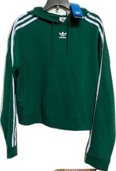 Adidas Athleisure Hoodie With Ribbed Cuffs, Adidas Green Sportswear Top, Green Sporty Hoodie With Ribbed Cuffs, Green Athleisure Tops With Three Stripes Branding, Adidas Sportswear Hoodie With Three Stripes, Adidas Hoodie With Three Stripes, Adidas Hoodie Sweatshirt With Three Stripes, Adidas Sporty Hoodie With Ribbed Cuffs, Adidas Three Stripes Hoodie Sweatshirt