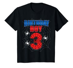 a black birthday shirt with the number three in front of it and spider webs