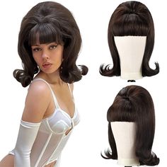 peruca marrom vintage anos 50 anos 60 anos 70 com franja cabelo sintético para mulheres peruca de festa de halloween de 2023 por R$ 128.14 Wig Costumes For Women, Styling Long Hair Wigs, Bacherlotte Party Wigs, Baps Wig, Pretty Woman Wig, Wig Nught Theme, Edna Mode Wig, Women Vampire Wig, Hippie Hair Wigs