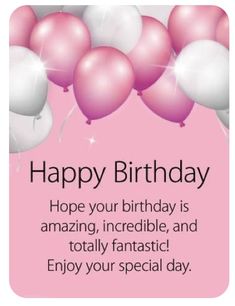 happy birthday card with pink and white balloons