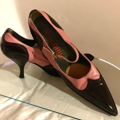 Miu Miu High Heeled Maryjane In Mauve And Chocolate. Excellent Condition - Worn Maybe Twice. Size 36 1/2 Eu 6 1/2 Us. Pink Low Heel Mary Jane Heels, Pink Mary Jane Low Heels, Pink Slip-on Heels With Heel Strap, Retro Low Heel Pink Heels, Retro Pink Low Heel Shoes, Retro Pink Low Heel Heels, Miu Miu Low Heel Patent Leather Heels, Miu Miu Patent Leather Low Heels, Miu Miu Low Heel With Strap