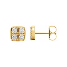 A simple and sophisticated appeal with these classic stud earrings. Metal: 14K gold Diamond Quality: G-H color, I1 clarity Diamond Weight: 8 total stones, .5 carats total Edelweiss Jewelry, Gold Diamond Earrings Studs, Gold Diamond Studs, Perfect Engagement Ring, Diamond Earrings Studs, Diamond Studs, Meaningful Gifts, Prong Setting, Jewelry Stores