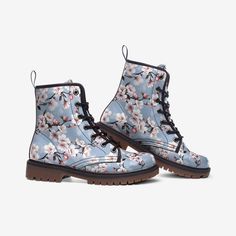 Rubber sole Faux Leather Padded collar for added comfort Lace-up front Wide Fit Pastel Combat Boots, Blue Leather Lace-up Boots, Luxury Blue Lace-up Boots, Blue Lace-up Hiking Boots, Purple Leather Lace-up Boots, Festival Boots, Vegan Leather Boots, Blue Pastel, Leather Boots