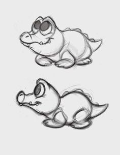 two cartoon alligators with sunglasses on their heads, one is laying down and the other is