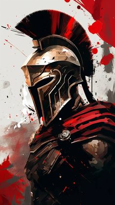 a painting of a roman soldier with red paint splattered on it's face