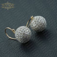 Pave Diamond Dangle Ball Earrings, 14K Gold & 925 Silver Dangle Ball Earrings, White Rhodium Silver Ball Studs Earring, Diamond Ball Earring Item - Pave Diamond Ball Earrings SKU - EAMJ-1419 Metal - 14K & 925 Silver Stone - Champagne Diamond Size -  25x15MM All are designed and handmade by me and my team with Perfect craftsmanship and strong interest! We are continuously adding new products to our store. So keep coming back to see more great deals on jewelry in our mart For Wholesale orders or c Cubic Zirconia Round Danglers With Matching Earrings, Silver 14k Gold Drop Earrings, Elegant Round Cubic Zirconia Danglers, 14k White Gold Bridal Earrings For Pierced Ears, Gold Plated Diamond White Drop Earrings, Hallmarked White Gold Drop Earrings, White Gold 14k Drop Bridal Earrings, Gold Plated Lever Back Earrings For Anniversary, Party Earrings In Yellow Gold With Diamond Cut