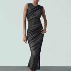 Brand New With Tags, No Flaws Runs Small, Approx Measurements: S Tagged As Xs/S Pit To Pit 15.5-16n, M Tagged As S/M Pit To Pit 16-16.5in, Length 51 In Round Neck Sleeveless Midi Dress. Draped Fabric At Sides. Contrasting Interior Lining. Hidden In-Seam Side Zip Closure. Has Stretch Outer Shell 92% Polyester 8% Elastane Lining 100% Polyester Your Purchase Supports My Small Business, I Appreciate It. Don't Have A Poshmark Account? Sign Up Today Using My Code: Aleksabrooklyn & Save $10 Off Your 1s Black Fitted Mesh Evening Dress, Black Fitted Midi Mesh Dress, Black Sleeveless Bodycon Mesh Dress, Black Fitted Mesh Midi Dress, Black Fitted Ruched Mesh Dress, Black Ruched Mesh Dress For Spring, Black Ruched Bodycon Mesh Dress, Black Ruched Sheath Dress, Fitted Black Sheer Dress