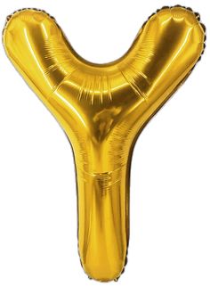 a gold foil balloon shaped like the letter y