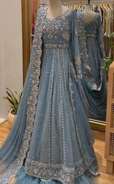 Light Blue Nikkah Dress, Beautiful Anarkali Dress, Anarkali For Wedding, Trending Summer Nails, Walima Dress, Shadi Dresses, Desi Wedding Dresses, Latest Bridal Dresses, Pakistani Wedding Outfits