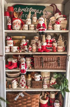 a shelf filled with lots of christmas items