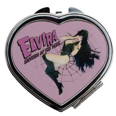 Elvira Pink Web Heart Compact Mirror, metal compact with non magnifying mirror inside, compact approx 2.75" w, exclusive bootique design. Printed in the USA Compact Mirror Kawaii, Heart Shaped Pocket Mirror, Web Heart, Summer Goth, Mirror Metal, Autograph Books, Magnifying Mirror, Compact Mirror, Bits And Bobs