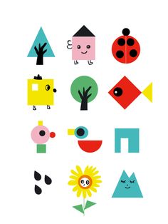 an art print with different shapes and colors