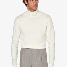 A classic style in a luxurious cashmere blend, this off-white turtleneck sweater is a richly structured and elegantly simple addition to your winter wardrobe whether it's on its own or under a tailored jacket. Elegant Business Sweater For Winter, Elegant Beige Winter Polo Sweater, Elegant Business Winter Sweater, Elegant Winter Business Sweater, Elegant Formal Winter Sweater, Classic Solid Sweater For Formal Occasions, Classic Solid Color Formal Sweater, Classic Formal Winter Sweater, Formal Classic Winter Sweater