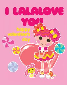 a valentine's day card with a girl holding a lollipop