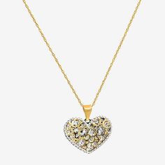 Included: 1 Necklace(s)Features: Quick ShipJewelry Closure: Spring Ring ClaspLink Construction: SolidShape: HeartMetal Color: Two ToneChain Length: 18 InchChain Width: .8 MillimetersPendant Length: 18mmPendant Width: 18mmChain Construction: RopeCare: Wipe CleanMetal: 14k GoldNecklace Type: Pendant NecklacesPendant & Charms Type: PendantsCountry of Origin: Imported Heart-shaped Diamond Necklace In Gold, Yellow Gold Diamond-cut Heart Pendant Necklace, White Diamond-cut Heart Pendant Necklace, Gold Heart Necklace With 17 Jewels, Fine Jewelry Gold Heart Necklace With Diamond Cut, Gold Heart Jewelry With Diamond Accents, Gold Fine Jewelry Heart Necklace With Diamond Cut, 14k Gold Heart Pendant Necklace With 17 Jewels, Gold Heart Necklace With Diamond Cut For Formal Occasions