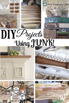 many different pictures with the words diy projects using junk