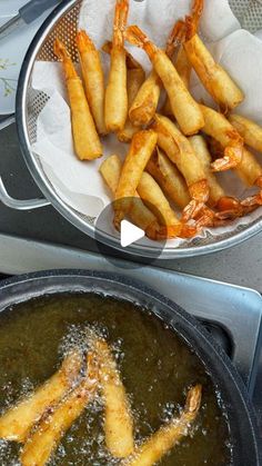 some fried food is in a pan on the stove