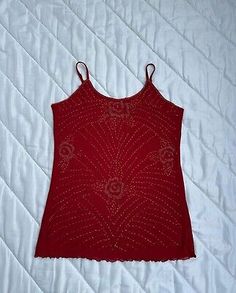 Y2K Red Beaded Sequins Floral Cami Top Spaghetti Strap Size 38/M Unique Tank Top  | eBay Embellished Fitted Camisole, Fitted Embellished Camisole, Red Embellished Sleeveless Top, Fitted Embellished Tops With Spaghetti Straps, Fitted Embellished Top With Spaghetti Straps, Embellished Fitted Sleeveless Camisole, Fitted Embellished Sleeveless Camisole, Red Camisole For Summer Party, Red Stretch Camisole For Party