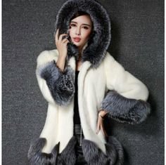 This Is A Pretty White With Gray Faux Fur Coat That Has A Pretty Jeweled Closure At The Top Along With 3 Hook Closures Down Front. The Clasp At The Top Needs To Be Seen In See Pic 6. Armpit To A.P. 21.5", Armpit To Sleeve 16.5", Length Is 33". Pull Cord Inside To Cinch The Waist Has A Little Fraying. Size Tag Missing But I Think Its More Like A M/L. It Has The Name Tag Inside And It Is In Very Good Condition. Hooded Winter White Fur Coat For Cold Weather, Winter White Hooded Fur Coat For Cold Weather, White Fur Coat For Winter, White Hooded Fur Coat For Fall, Hooded White Outerwear For Fall, White Hooded Outerwear For Fall, Hooded Faux Fur Outerwear In Winter White, White Hooded Fur Coat For Winter, White Fur Coat With Faux Fur Lining For Winter