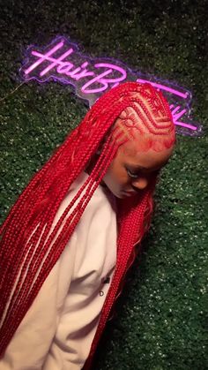 Braided Red Hairstyles For Black Women, Red Braids Ideas For Black Women, Bright Red Knotless Braids, Red Hair Hairstyles Braids, Red Hair Black Women Hairstyles, Red Braid Styles, Red Mermaid Braids, Red Braids On Black Hair, Red Large Knotless Braids