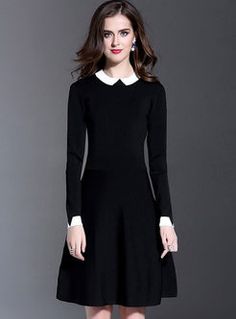 Black Black Dresses With White Collars, Black And White Dress Outfit, Black Dress White Collar, Black Dress With White Collar, White Collar Dress, Sonic And Tails, Dress With White Collar, Fashion Fall Outfits, Simple Heels