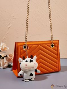 BirdinBag - Cow Cartoon Bag Charm: Adorable and Stylish Trendy Animal Design Pouch Bag, Animal Design Pouch Bag As Gift, Animal Design Pouch Bag For Gift, Animal Design Pouch Bags As Gifts, Cute Orange Everyday Bag, Cute Orange Everyday Bags, Cute Orange Travel Bag, Cute Orange Bag For Daily Use, Cute Orange Bags For Daily Use