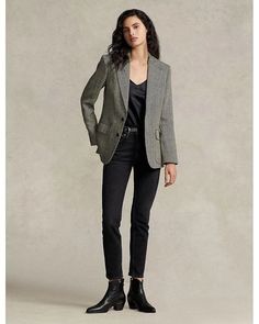 Polo Ralph Lauren Herringbone Blazer - Women's Blazers - Free Shipping - BeyondStyle Elegant Tailored Tweed Blazer, Elegant Tweed Jacket With Herringbone Pattern And Suit Collar, Elegant Tweed Jacket With Notch Lapel And Herringbone Pattern, Elegant Tweed Jacket With Herringbone Pattern And Notch Lapel, Elegant Formal Tweed Jacket With Herringbone Pattern, Elegant Fall Tweed Jacket With Concealed Placket, Elegant Tweed Blazer For Business Casual, Ralph Lauren Lapel Collar Blazer For Fall, Ralph Lauren Fall Blazer With Lapel Collar