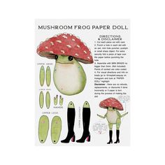 the mushroom frog paper doll is shown with instructions to make it's own costume