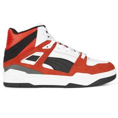 In 1987, the PUMA Slipstream Mid burst onto the scene as a basketball shoe. Now its new design has brought a completely new energy to the game while staying true to the sporting roots of the original design. $49.95 Puma Slipstream Mid, White Sneakers Men, High Sneakers, A Basketball, Puma Mens, New Energy, White Sneakers, New Design, Basketball Shoes