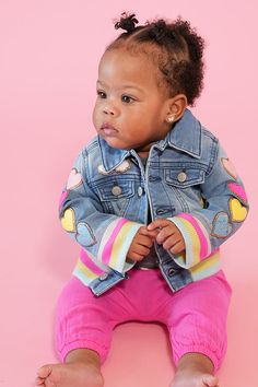 Light Rainbow Cute Multicolor Outerwear For Playtime, Spring Denim Jacket For Playtime, Fall Denim Jacket For Playtime With Long Sleeves, Playful Fitted Cotton Outerwear, Multicolor Spring Outerwear For Playtime, Casual Cotton Denim Jacket For Playtime, Long Sleeve Denim Jacket For Fall Playtime, Multicolor Spring Playtime Outerwear, Playful Outerwear For Spring Playtime