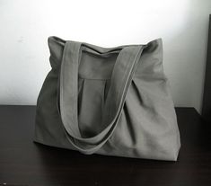 Sale - Grey Canvas Pleats Bag - Double Straps, purse, diaper bag, shoulder bag, tote, everyday bag - Yoko Saito, Everyday Purse, Hobo Bags, Heishi Beads, Carry All Bag, Nylon Bag, Everyday Bag, Bag Shoulder, Canvas Bag