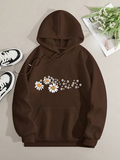 Printed On Front Kangaroo Pocket Hoodie Long Sleeve for Women Pattern Flower Sleeve For Women, Retro Shop, Kangaroo Pocket Hoodie, Pocket Hoodie, Pattern Flower, Long Sleeve Hoodie, Kangaroo Pocket, Flower Patterns, The Back