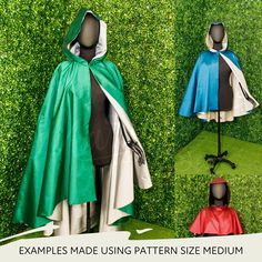 Create a hooded cape for a Renaissance Faire, LARP, princess outfit, wedding cape, fantasy costume, elven outfit, anime cosplay, or for your favorite cloaked character! Pattern includes PDF files in 8 sizes for hooded circle capes in 3 lengths (Short, Mid Length, Long) with 3 interchangeable hood styles (Round, Pointed, Gathered.) This style of cape is very full and has a dramatic high-low drape. This pattern set is part of our ‘Made to Modify’ series- pattern blocks designed to be easy to modif Hooded Cloak Sewing Pattern, Cloaked Character, Hooded Cloak Pattern, Cloak Sewing Pattern, Elven Outfit, Hooded Poncho Pattern, Hooded Cape Pattern, Cape Fantasy, Cape Sewing Pattern