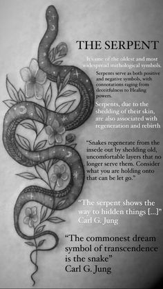 the serpent tattoo is shown in black and white, with an image of a snake on it