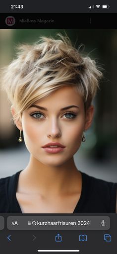 Woman’s Short Hair Styles, Fine Flat Hair Pixie Cuts, Center Part Pixie Haircut, Sophisticated Short Hairstyles, Short Spunky Hairstyles For Women, Short Haircuts For Double Chin Women, Short Blonde Fine Hair, Short Pixie With Long Bangs, Red And Blonde Short Hair