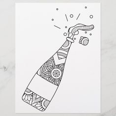 a card with a drawing of a bottle of wine on the front, and an abstract design on the back