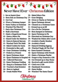 Never Have I Ever Christmas Edition
Online + Free Printable Version Christmas Office Games, Christmas Games Ideas, Free Christmas Activities, Xmas Calendar, Christmas Abroad, Free Christmas Games, Christmas Eve Games, Christmas Gift Games, Christmas Party Activities