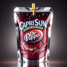 a bottle of soda with water splashing out of it's caprisun