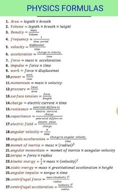 a computer screen with the words physics formulas written on it, and an image of a