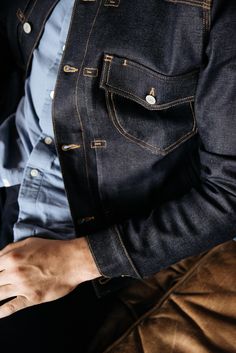 Japanese Denim. American Built. Luxury Selvedge Denim Jacket For Men, Denim Jacket Men Outfit, Vintage Dark Wash Selvedge Denim Jacket, Luxury Men's Selvedge Denim Jacket, Selvedge Denim Blue Cotton Jacket, Japanese Raw Denim Outfit Men, Selvedge Denim Jeans, Selvedge Denim, Denim Jacket Men